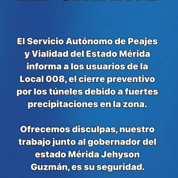 Diario Frontera, Frontera Digital,  PANAMERICANA, LOCAL 008, El Vigía Panamericana, ,Cerrada vía los túneles El Vigía - Mérida por fuertes lluvias