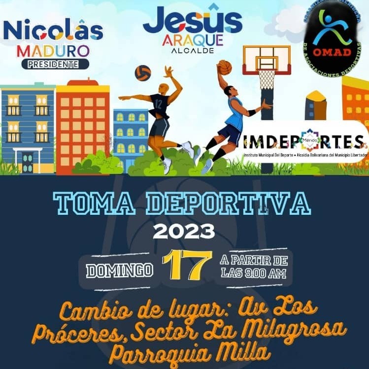 Diario Frontera, Frontera Digital,  Jesús Araque, municipio Libertador, Mérida, Toma deportiva 2023, Imdeportes, Massimiliano D' Alessandro, La Milagrosa, Nicolás Maduro, Jehyson Guzmán, Deportes, ,Alcalde Jesús Araque realizará "La Toma Deportiva 2023"