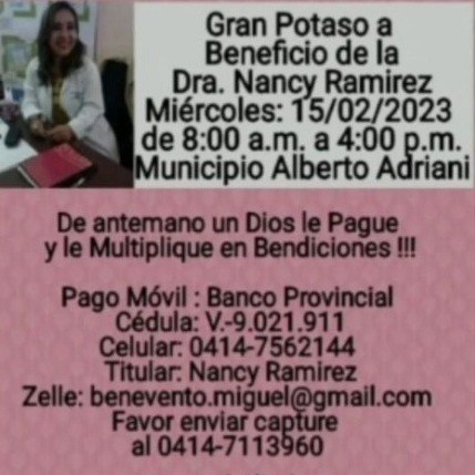 Diario Frontera, Frontera Digital,  POTAZO POR NANCY RAMÍREZ, EL VIGÍA, El Vigía Panamericana, ,GREMIOS VIGIENSE EFECTUARÁN UN POTAZO 
A BENEFICIO DE NANCY RAMÍREZ EN EL VIGÍA