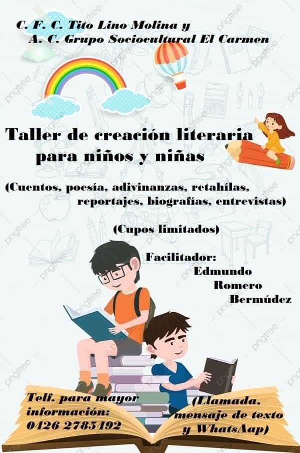 Diario Frontera, Frontera Digital,  Taller de Creación Literaria, NIÑOS EL VIGÍA, El Vigía Panamericana, ,Abiertas las inscripciones para el Taller
de Creación Literaria para niños de El Vigía