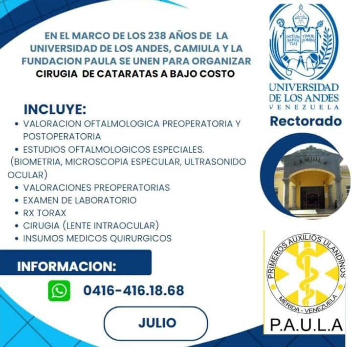 Diario Frontera, Frontera Digital,  FUNDACIÓN PAULA, CAMIULA, Salud, ,La Fundación PAULA y la Universidad de Los Andes 
ofrecen soluciones oftalmológicas a bajo costo