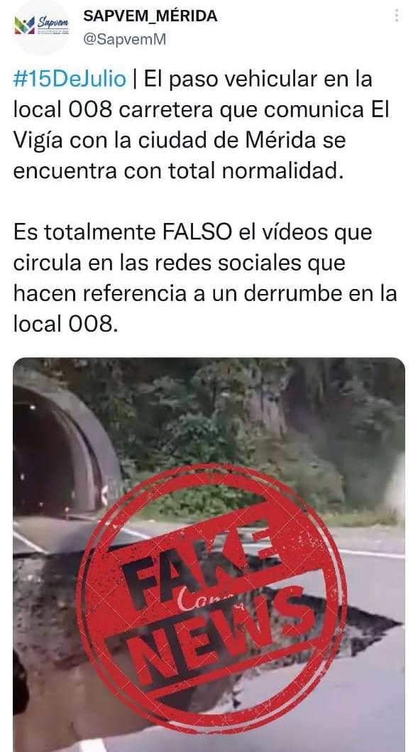 Diario Frontera, Frontera Digital,  LOCAL 008, FAKE NEWS, El Vigía Panamericana, ,Video de derrumbe que circula en las RRSS no fue en la Local 008 (Túneles)