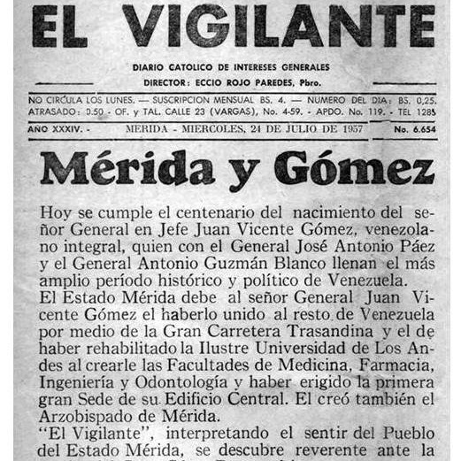 Diario Frontera, Frontera Digital,  Opinión, ,“Centenario El Vigilante: decano de la prensa merideña” por Padre Edduar Molina Escalona