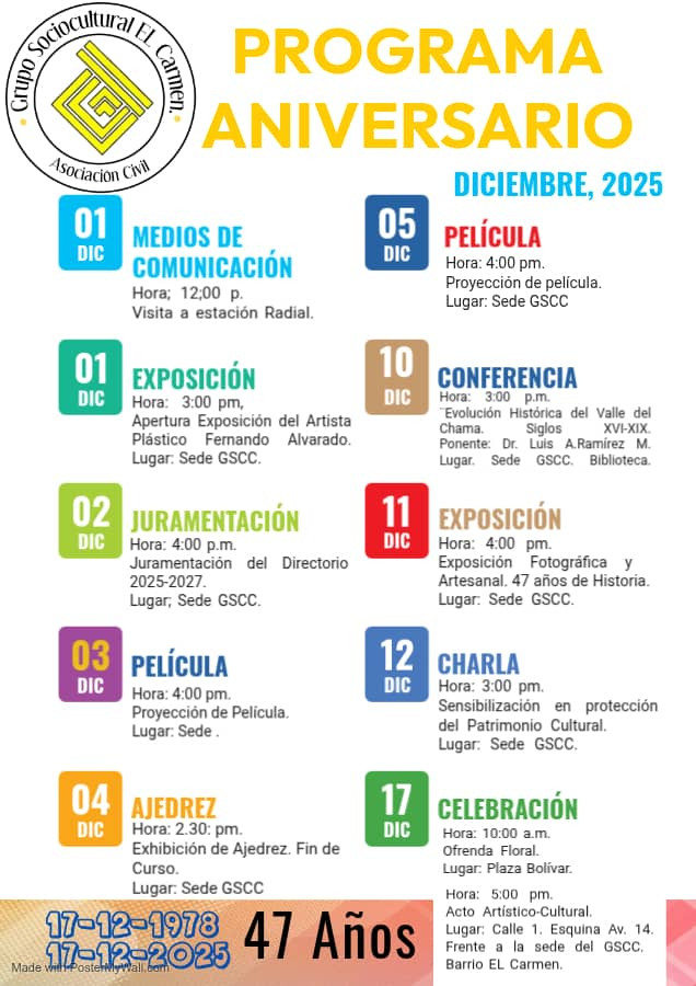 Diario Frontera, Frontera Digital,  El Vigía Panamericana, ,Grupo socio-cultural El Carmen inicia su programación aniversario hacia sus 50 años