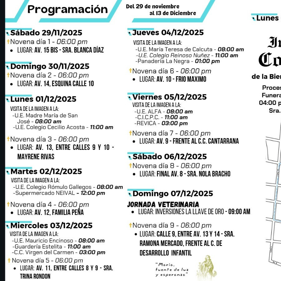 Diario Frontera, Frontera Digital,  El Vigía Panamericana, ,Comunidad de La Inmaculada inició peregrinación 
a la virgen de La Inmaculada Concepción en El Vigía