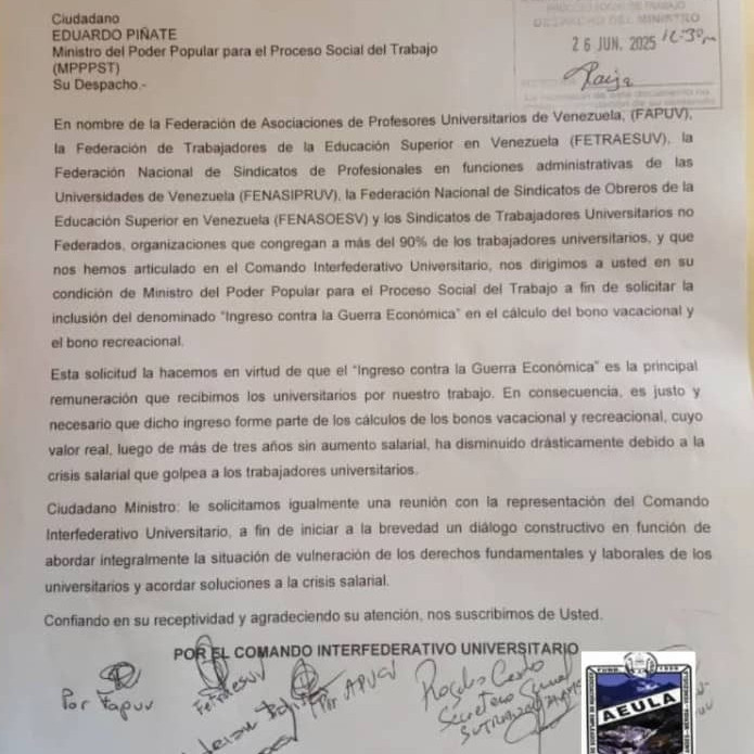 Diario Frontera, Frontera Digital,  Regionales, ,Federaciones universitarias solicitan inclusión de "Ingreso contra la Guerra Económica" 
en cálculo de bonos vacacional y recreacional