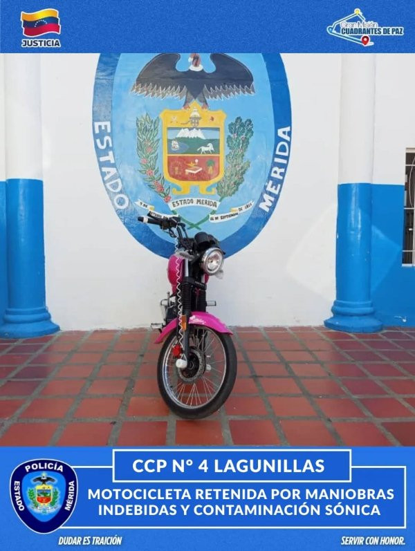 Diario Frontera, Frontera Digital,  Sucesos, ,Policía retuvo una moto por contaminación sónica
y maniobras indebidas en Lagunillas de Mérida