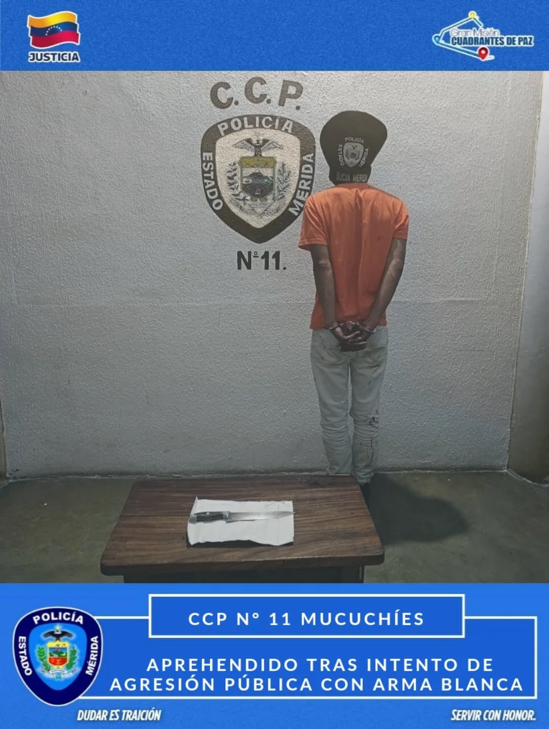 Diario Frontera, Frontera Digital,  Sucesos, ,Se conoció que el detenido, tiene 27 años de edad y residente en dicho municipio de la entidad merideña y fue puesto a la orden del Ministerio Público de dicha jurisdicción merideña,Policía capturó a ciudadano que intentó apuñalar 
a una persona con arma blanca en Mucuchíes