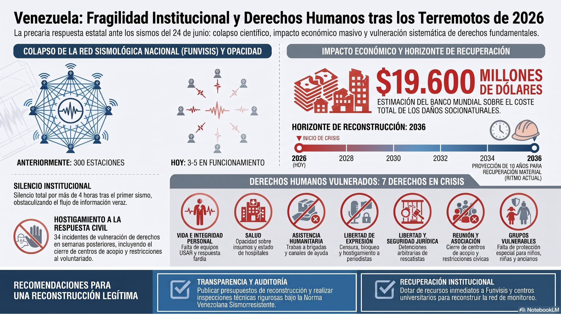 Diario Frontera, Frontera Digital,  Regionales, ,Infografía elaborada con Gemini Notebook a partir de información publicada por el ODH-ULA, Aula Abierta, ONU, Unicef, Amnistía Internacional, Human Rights Watch y el Banco Mundial.,Fragilidad institucional y opacidad estatal ponen en riesgo 
reconstrucción de Venezuela tras los terremotos del 24 de junio