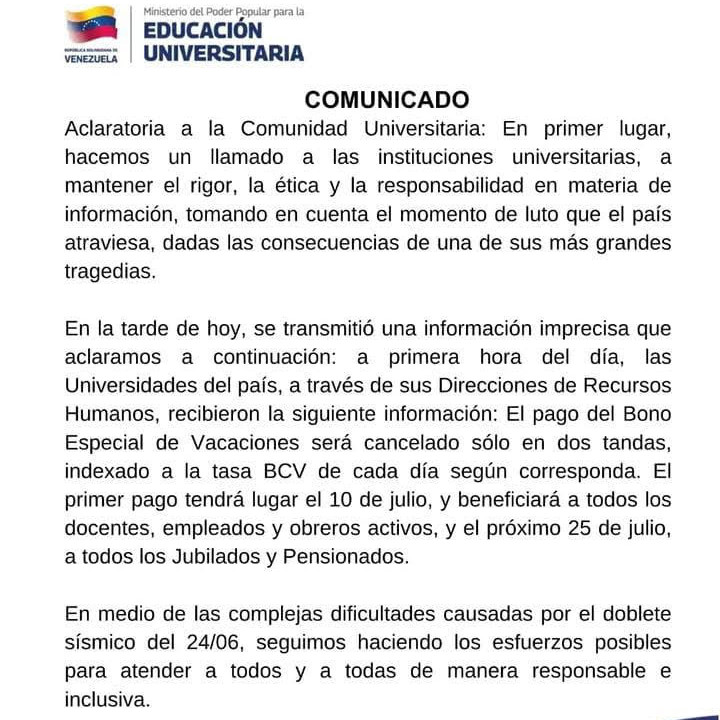 Diario Frontera, Frontera Digital,  Nacionales, ,Gobierno anuncia cronograma del Bono Especial de Vacaciones para la comunidad universitaria