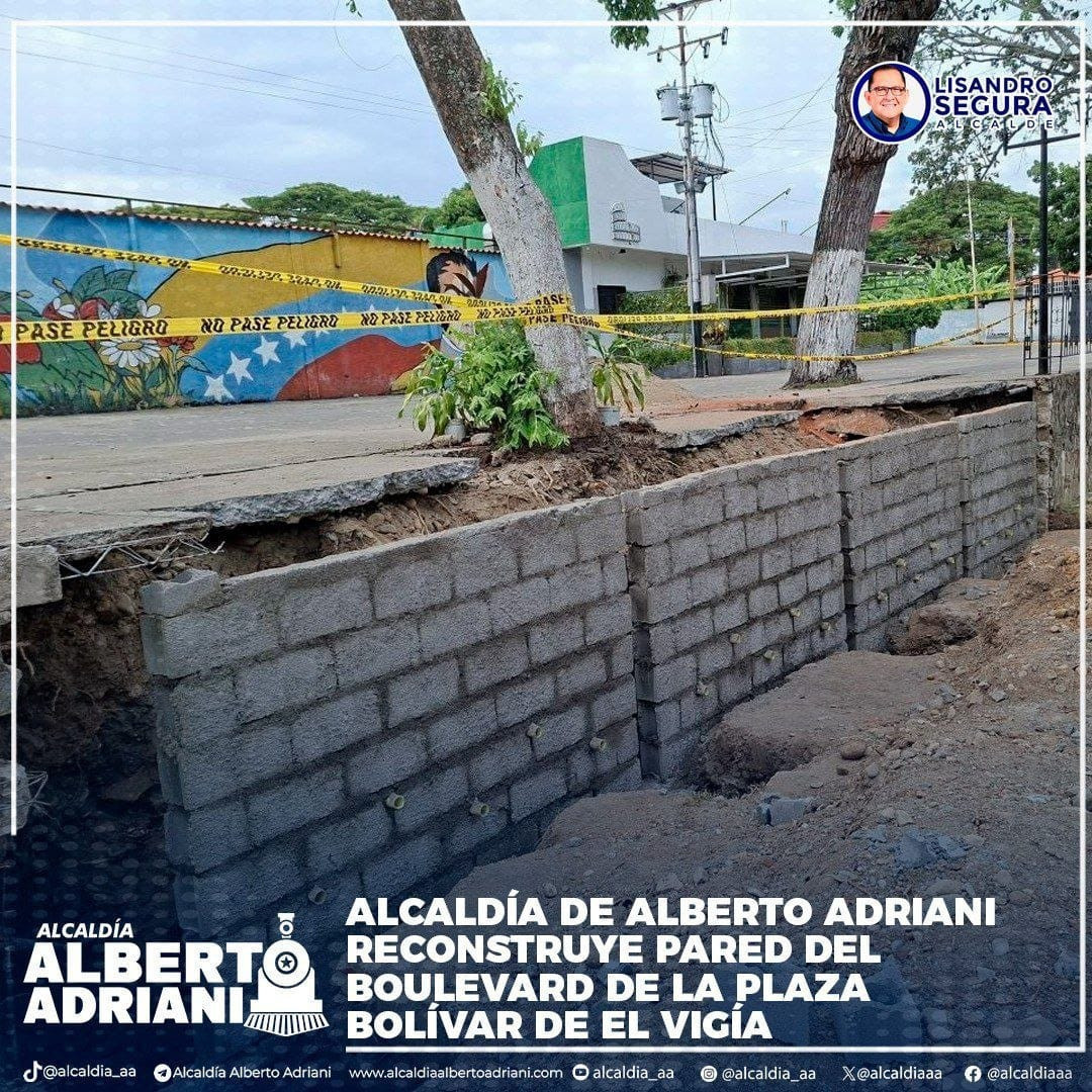 Diario Frontera, Frontera Digital,  El Vigía Panamericana, ,Alcaldía de Alberto Adriani reconstruye pared del Boulevard de la Plaza Bolívar tras daños por lluvias